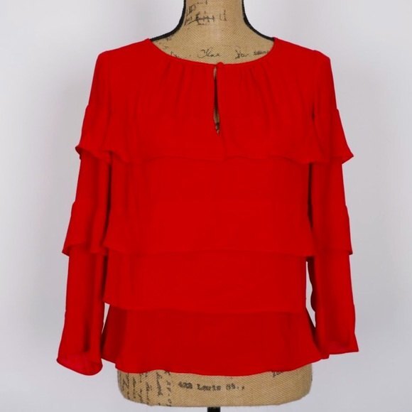 NWT BCBG MaxAzria Mayzee Red Ruffled Top sz XS - Picture 1 of 12